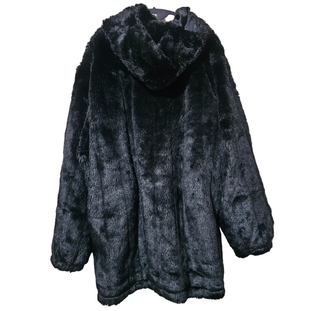 Woman Within Black Faux Fur Reversible Coat - Picture 2 of 5